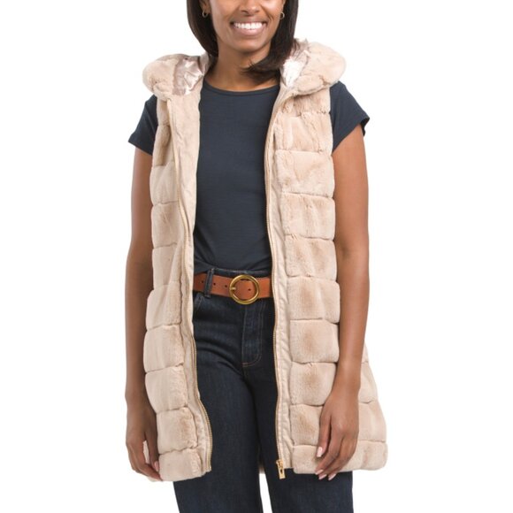 VIA SPIGA Taupe Faux Fur Vest